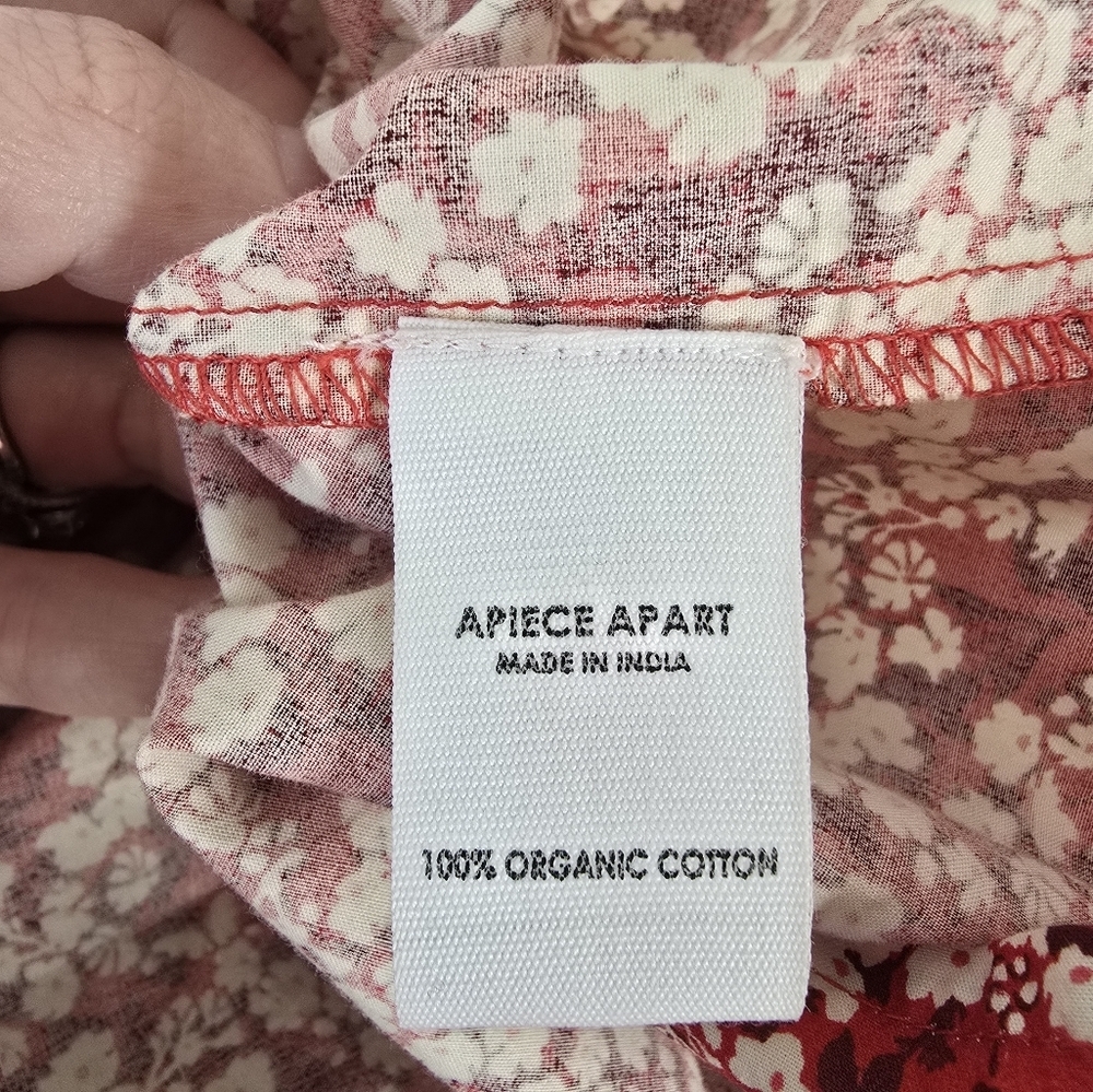 Apiece Apart Nova Red Floral Midi Dress M Organic Cotton Cut Out Back Pockets - Picture 15 of 16
